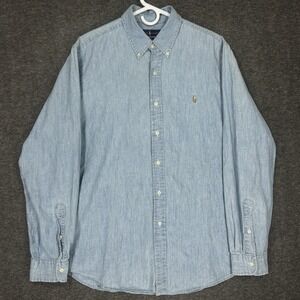 Polo Ralph Lauren Shirt Mens XL Blue Chambray Slim Fit Flesh Pony Long Sleeve